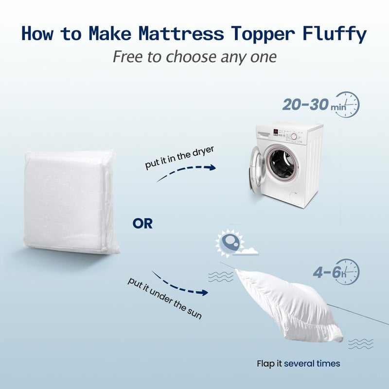 SOPAT Mattress Topper Queen Size Extra Thick Mattress Pad 8-21" Deep Pocket Soft Down Alternative Fill Mattress Protector Pillow Top Mattress Cover (60x80 Inches, White) - Image 5